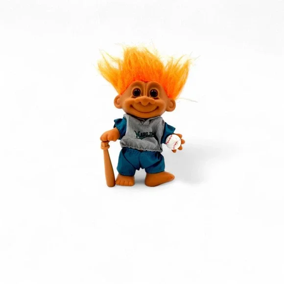 Vtg Russ Berrie Baseball Troll Doll Florida Marlins MLB with Bat & Ball 1990s - Picture 2 of 10